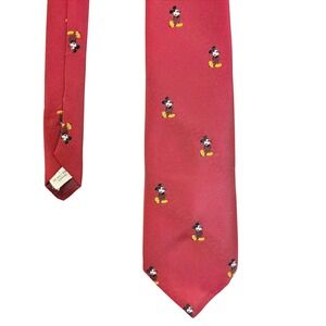 Disney Mickey Mouse Vintage Red Silk Feel Necktie Cervantes Walt Disney Company
